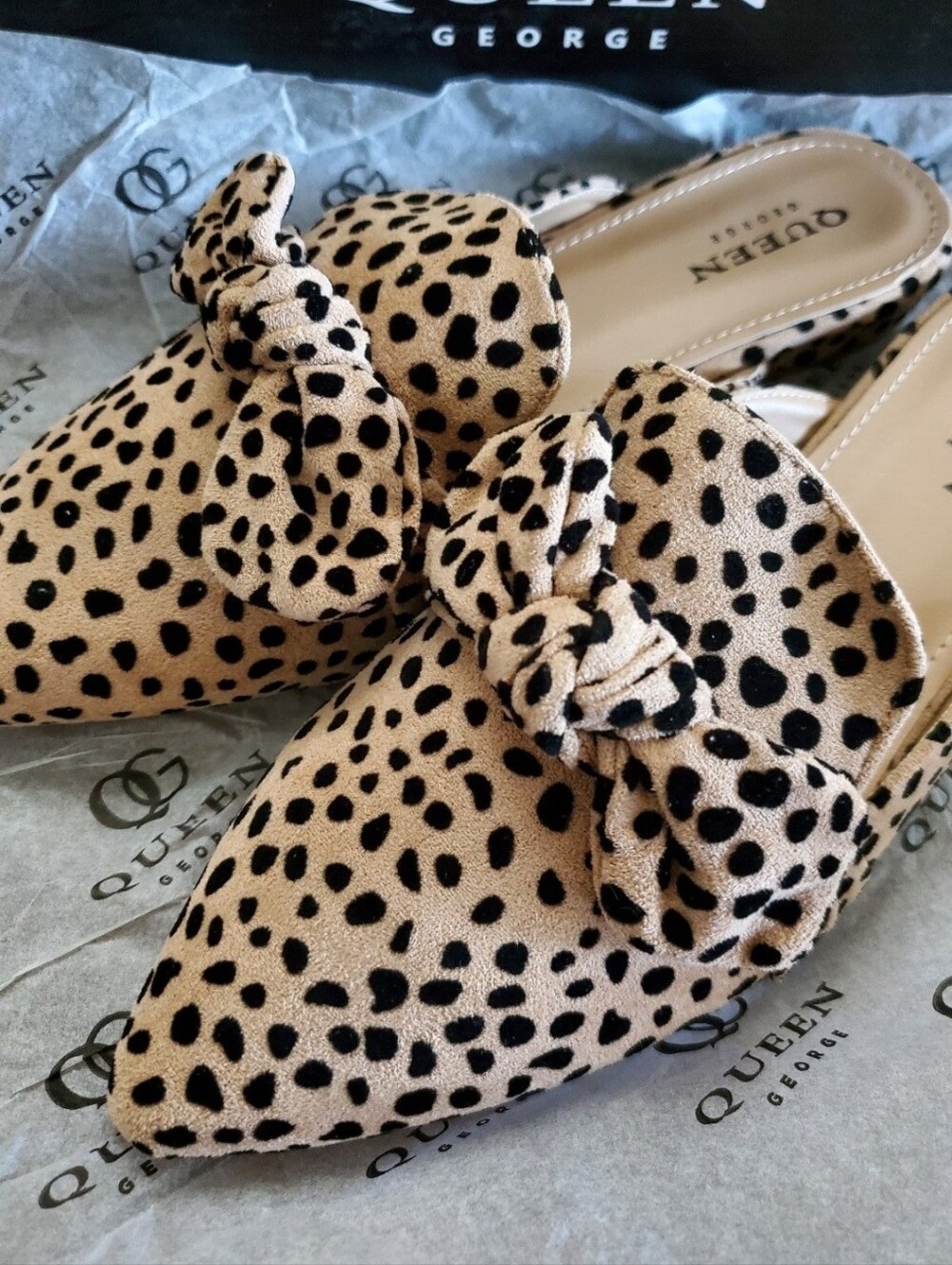 Beige Leopard-Print Pointed Toe Slides